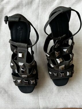 BCBGMaxAzria Victoria Studded Platform Gladiator Sandals — Gray